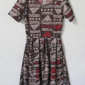LuLaRoe brown red scoop neck fit and flare pleated dress *Sz S*